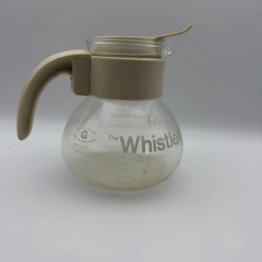 Vintage GEMCO The Whistler Glass Kettle 8 Cup Coffee‎ Tea Pot Carafe Cream